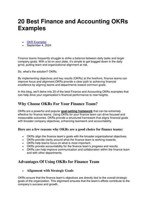 okrs for accounting departments|20 Best Finance and Accounting OKRs Examples .